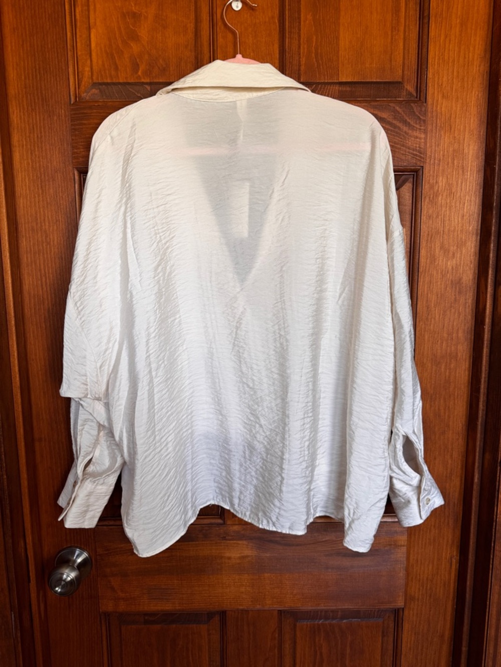 Anthropologie Cream Woven V-Neck Collar Long-Sleeve Top - Picture 3 of 11